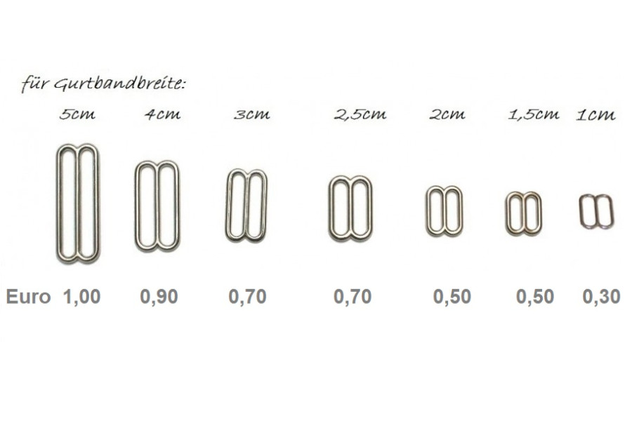 1 Stk Schieber Metall gerundet, zarte Ausführung - Größenwahl 10, 15, 20, 25, 30, 40 oder 50mm